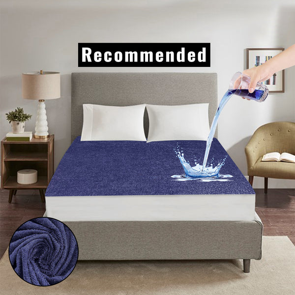 Terry Waterproof Mattress Cover -Blue