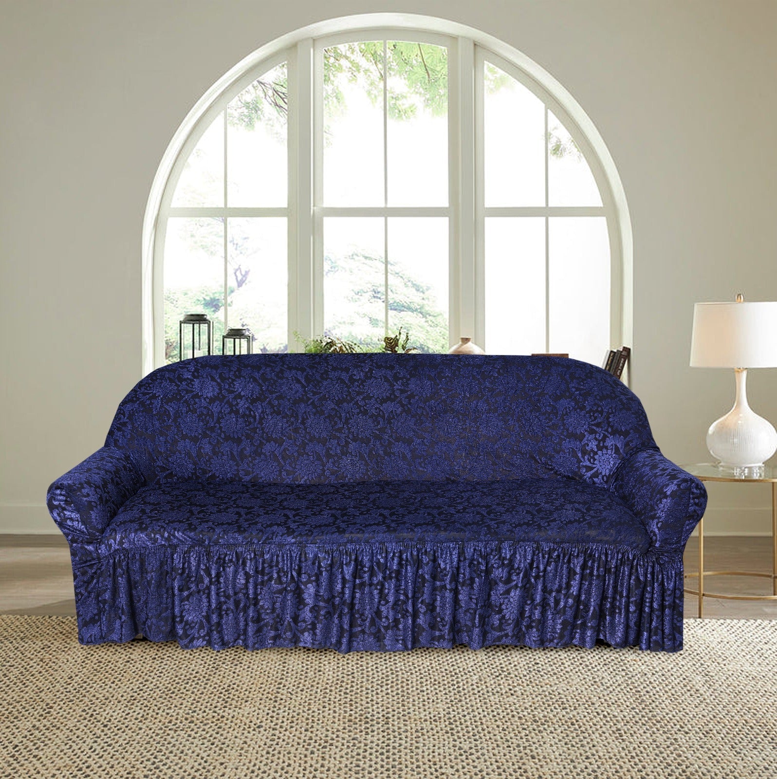 Flower Printed Sofa Cover -Blue