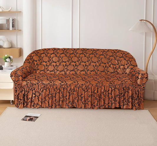 Flower Printed Sofa Cover -Copper